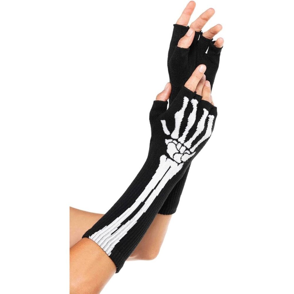 Women's Skeleton Fingerless Gloves Woven Pattern Elbow Length Costume Accessory